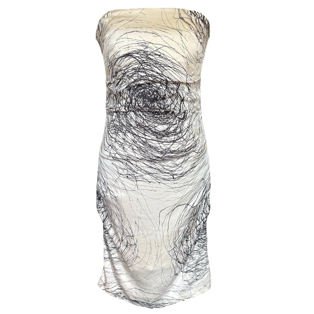 Vintage Strapless Silk Mini Dress M Indie 90s Abstract Statement Bodycon Stretch
